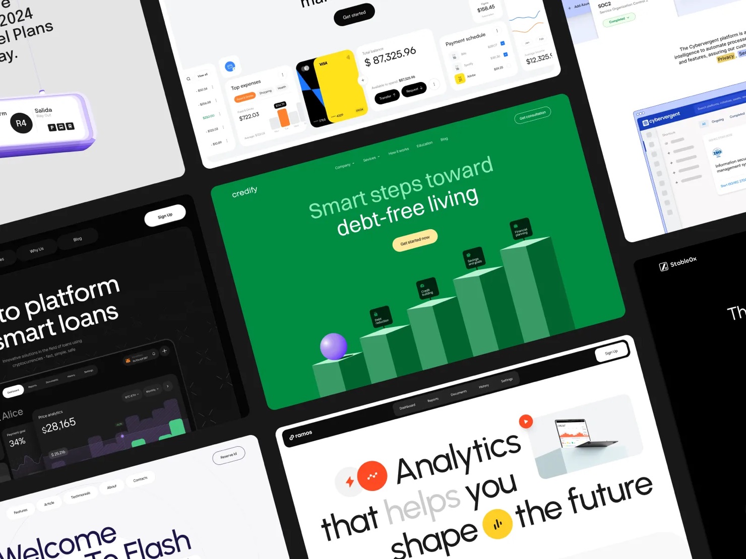 SaaS product screens collage — showing how to improve app UX across dashboards and flows