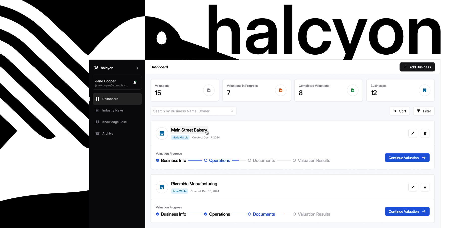 Halcyon financial valuation SaaS UX UI design case study