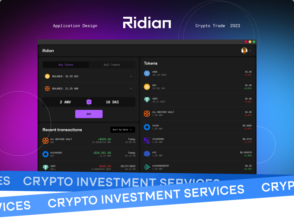 Ridian crypto token exchange web app UX UI design case study